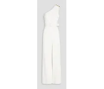 One-shoulder belted crepe wide-leg jumpsuit - White