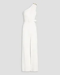 Badgley Mischka One-shoulder belted crepe wide-leg jumpsuit - White White