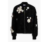Floral-appliquéd guipure lace bomber jacket - Black