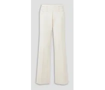 Embroidered button-embellished grain du poudre wool bootcut pants - White
