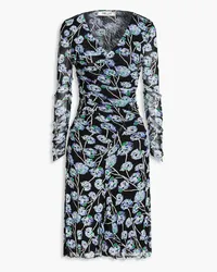 Diane von Furstenberg Missy ruched floral-print stretch-mesh dress - Black Black