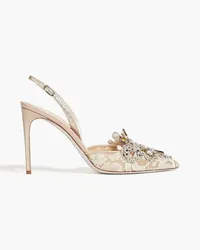 René Caovilla Veneziana crystal-embellished lace and ayers slingback pumps - Neutral Neutral