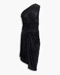 IRO One-shoulder wrap-effect devoré-velvet midi dress - Black Black