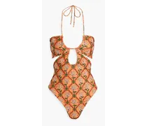 Majorana cutout embroidered swimsuit - Orange