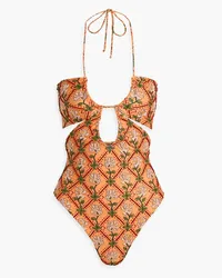 AGUA BENDITA Majorana cutout embroidered swimsuit - Orange Orange