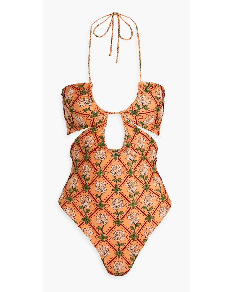 AGUA BENDITA Majorana cutout embroidered swimsuit - Orange Orange