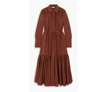 Samira tiered cotton-poplin midi shirt dress - Brown
