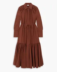 DEVEAUX Samira tiered cotton-poplin midi shirt dress - Brown Brown