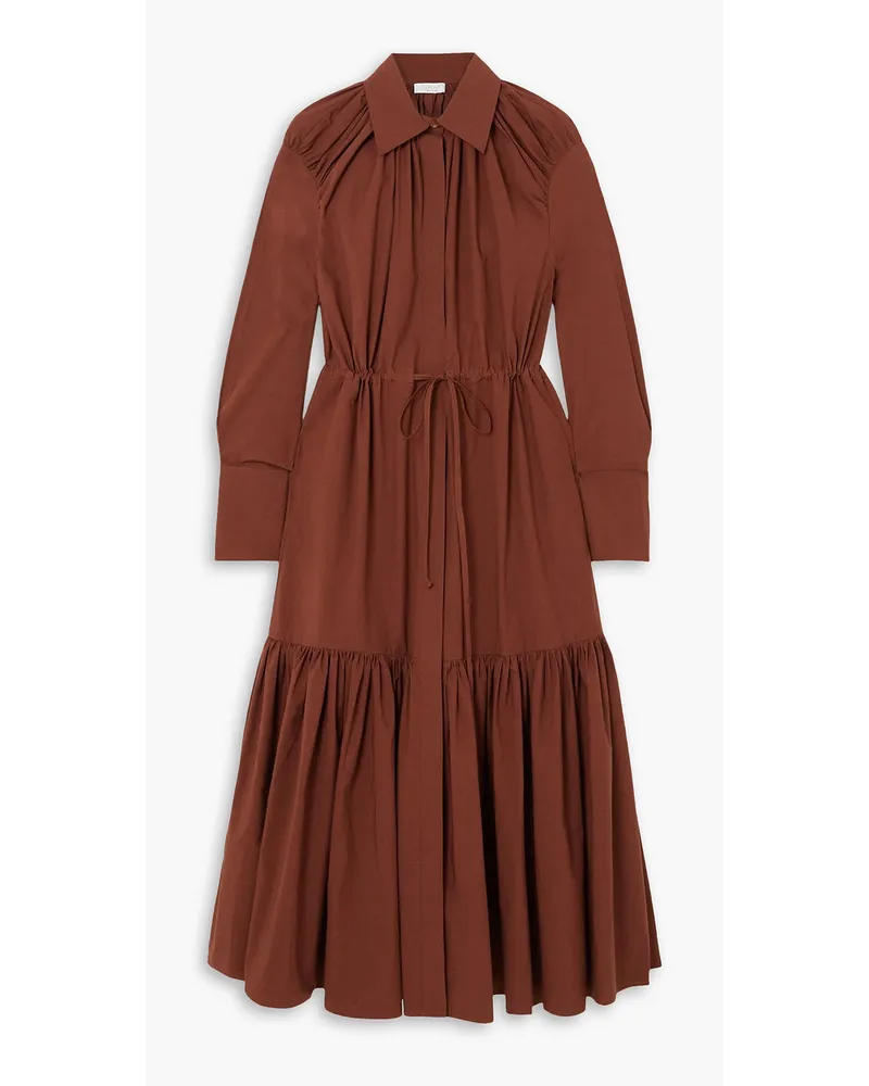 Samira tiered cotton-poplin midi shirt dress - Brown