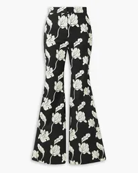 Adam Lippes Printed cotton-blend twill flared pants - Black Black