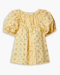 DÔEN Tennessee picot-trimmed floral-print organic cotton-poplin blouse - Yellow Yellow