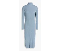 Crisana metallic ribbed-knit midi turtleneck dress - Blue