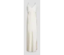 Pleated georgette-paneled satin maxi dress - White