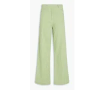 Striped cotton-blend canvas straight-leg pants - Green