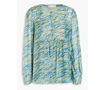 Metallic printed silk-blend jacquard blouse - Blue