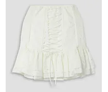 Lucrecia ruffled lace-up broderie anglaise cotton-blend mini skirt - White
