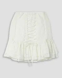 Charo Ruiz Lucrecia ruffled lace-up broderie anglaise cotton-blend mini skirt - White White