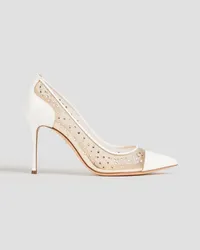 Sergio Rossi Crystal-embellished mesh and patent-leather pumps - White White