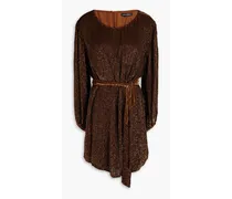 Sequined chiffon mini dress - Brown