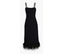 Cutout feather-embellished crochet midi dress - Black