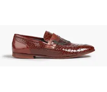 Embellished snake-effect patent-leather loafers - Brown