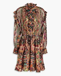 Etro Ruffled printed wool and silk-blend twill mini dress - Black Black