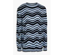 Pointelle-knit cotton-blend sweater - Blue