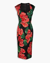 Dolce & Gabbana Floral-print stretch-silk satin midi dress - Black Black