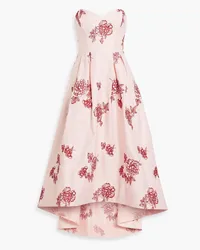 Marchesa Strapless embroidered duchesse-satin maxi dress - Pink Pink