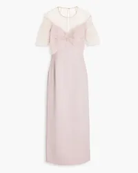 Jenny Packham Crystal-embellished tulle-paneled crepe midi dress - Pink Pink