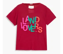 Printed cotton and linen-blend jersey T-shirt - Red