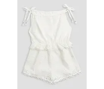 Kids Allia ruffled broderie anglaise cotton playsuit - White