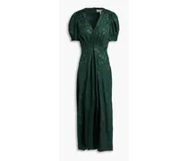Lea embroidered floral-jacquard silk maxi dress - Green