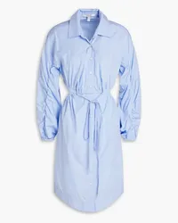 Derek Lam Jayce gathered cutout cotton-poplin mini shirt dress - Blue Blue