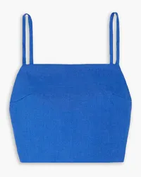 BONDI BORN Aliso cropped tie-back linen top - Blue Blue