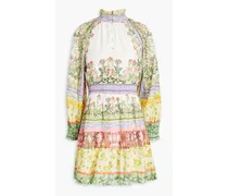 Alice Olivia - Lavinia tiered floral-print cotton-mousseline mini dress - Multicolor