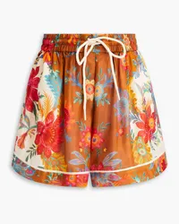 Zimmermann Floral-print silk-satin shorts - Brown Brown