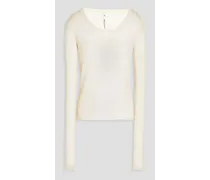 Ribbed linen and silk-blend top - White