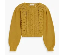 Cropped pointelle-knit cardigan - Yellow