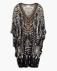 Camilla Crystal-embellished printed stretch-jersey kaftan - Black Black