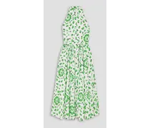 Norika belted floral-print Swiss-dot textured cotton-blend midi shirt dress - Green
