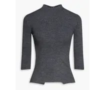 Embellished ribbed-knit turtleneck sweater - Gray