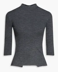 Maje Embellished ribbed-knit turtleneck sweater - Gray Gray