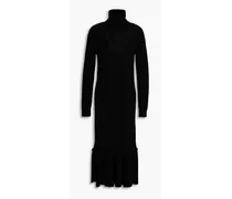 Embroidered ribbed wool midi dress - Black
