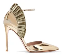 Annabelle mirrored-leather and pleated lamé pumps - Metallic