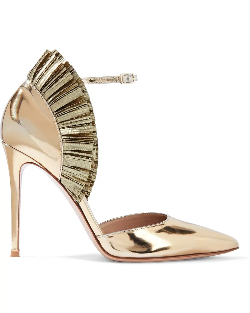 Annabelle mirrored-leather and pleated lamé pumps - Metallic