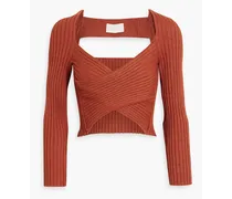Cropped cutout ribbed-knit top - Red