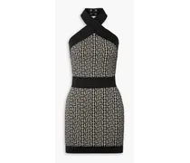 Stretch jacquard-knit wool-blend halterneck mini dress - Black