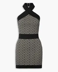 Balmain Stretch jacquard-knit wool-blend halterneck mini dress - Black Black