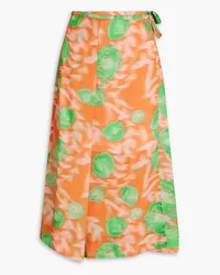 Ganni Printed georgette midi skirt - Orange Orange